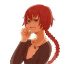  braid bust darker_than_black green_eyes hand_on_own_chest jewelry kuromu_(kaeru) long_hair necklace red_hair simple_background solo suou_pavlichenko tears 