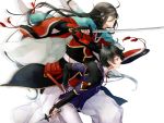  black_hair blue_eyes fighting_stance fukeda_chiho highres horikawa_kunihiro izumi-no-kami_kanesada japanese_clothes katana sword touken_ranbu weapon 