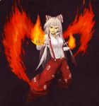  fiery_wings fire fujiwara_no_mokou highres ikkinoma pants solo touhou wings 