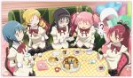  black_hair blonde_hair blue_hair bow braid cake cookie couch cushion drill_hair food glasses good_end hair_bow hairband kaname_madoka kyubey mahou_shoujo_madoka_magica mahou_shoujo_madoka_magica_portable miki_sayaka official_art pink_hair ponytail red-framed_glasses red_hair sakura_kyouko school_uniform short_twintails tea tea_set tomoe_mami twin_braids twin_drills twintails 