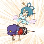  batta_(ijigen_debris) belt beret blue_dress blue_eyes blue_hair blush_stickers bow dragon_ball dress flower girl_on_top hair_bow hair_stick hat jiangshi kaku_seiga miyako_yoshika ofuda open_mouth outstretched_arms parody rickenbatta330 shawl shirt skirt smile surfing tao_pai_pai touhou vest zombie_pose 