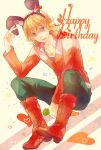  animal_ears barnaby_brooks_jr birthday blonde_hair blue_eyes boots bunny_ears carrot glasses jacket jewelry male necklace red_jacket shitora shitora_(citora) solo tiger_&amp;_bunny 