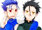  2boys black_hair blue_hair fate/stay_night fate/zero fate_(series) haine33 haine_(howling) lancer lancer_(fate/zero) male multiple_boys red_eyes yellow_eyes 