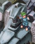  armored_core armored_core:_silent_line armored_core_series bike_shorts black_gloves blue_eyes blue_hair gloves hat kawashiro_nitori kneeling kurione_(zassou) mecha open_mouth shirt shorts silent_line_armored_core sleeves_rolled_up solo toothpick_(armored_core) touhou twintails 