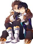  alvin_(tales_of_xillia) black_hair brown_hair gloves jude_mathis male multiple_boys ninjin_(charat7) sitting smile tales_of_(series) tales_of_xillia white_background 