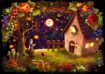  animal brown_hair cat cross flowers halloween moon night pumpkin stars 