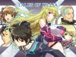  alvin_(tales_of_xillia) beard black_hair blonde_hair bow breasts brown_eyes brown_hair choker clenched_hand coat creature elise_lutas elise_lutus facial_hair fist gloves gradient_hair green_eyes green_hair grey_hair hair_ribbon hairband highres jude_mathis kiikii_(kitsukedokoro) leia_roland long_hair midriff milla_maxwell multicolored_hair mustache navel red_eyes ribbon rowen_j._ilbert skirt smile tales_of_(series) tales_of_xillia taut_shirt tipo_(xillia) tippo title_drop tubetop 