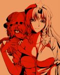  braid breasts cleavage fangs flandre_scarlet hat hong_meiling large_breasts long_hair monochrome multiple_girls off_shoulder open_mouth ribbon ryuushou smile star the_embodiment_of_scarlet_devil touhou twin_braids wings 