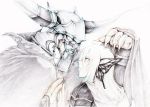  armor cape dissidia_final_fantasy final_fantasy final_fantasy_i garland_(ff1) hands_together helmet magnet_(vocaloid) male monochrome multiple_boys vocaloid warrior_of_light white_hair whitmoon 