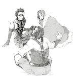  beard bob_cut cape facial_hair fate/stay_night fate/zero fate_(series) lancer_(fate/zero) male mole monochrome multiple_boys nervlish rider_(fate/zero) sleeping trap waver_velvet 