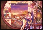  barefoot blonde_hair breasts cleavage copyright_request flower flowers fox_ears fox_mask hair_ornament highres japanese_clothes liy093275411 mask purple_eyes red_silk_bird violet_eyes 