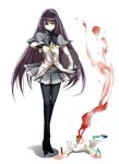  akemi_homura akemi_homura_(cosplay) bakemonogatari black_legwear blood capelet cosplay hairband high_heels kyubey long_hair magical_girl mahou_shoujo_madoka_magica monogatari_(series) namami_(ultra7-m78) pantyhose pen pencils purple_eyes purple_hair ruler saitou_chiwa scissors seiyuu_connection senjougahara_hitagi shoes violet_eyes 