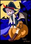  bat bat_wings breasts halloween hat highres large_breasts moon pumpkin_pants red_eyes remilia_scarlet ryoutya silhouette sleeveless solo touhou trick_or_treat wings witch_hat 