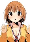  :o attsun_(atsushi_jb) breasts cleavage copyright_request large_breasts necktie orange_eyes orange_hair simple_background solo sweater 