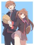  baseball_glove baseball_mitt brother_and_sister brown_hair little_busters!! lizzydom long_hair natsume_kyousuke natsume_rin ponytail red_eyes school_uniform short_hair siblings 