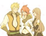  blonde_hair brown_hair choker gloves green_eyes grin guy_cecil hand_on_hip hips long_hair luke_fon_fabre red_hair redhead smile tales_of_(series) tales_of_the_abyss tear_grants 