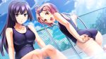  2girls game_cg izuna_zanshinken pool school_swimsuit swimsuit 