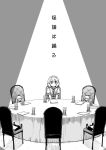  alice_margatroid chair cup doll drink hairband mikagami_hiyori monochrome shanghai_doll short_hair solo table touhou translated translation_request 