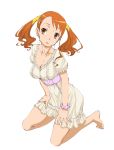  1girl anjou_naruko ano_hi_mita_hana_no_namae_wo_bokutachi_wa_mada_shiranai barefoot breasts cleavage dress fujimoto_satoru kneeling solo twintails white_dress 