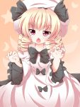  :&lt; bad_id blonde_hair chestnut_mouth drill_hair hat highres kuromari_(runia) luna_child open_mouth red_eyes solo touhou 