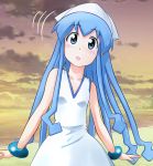  blue_hair dress hat highres ikamusume long_hair nekomim1 rokushaku_neko shinryaku!_ikamusume tentacle_hair 