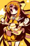  amagi_nanateru brooch bubble_skirt circlet cure_muse cure_muse_(yellow) dress frills gathers heart jewelry long_hair magical_girl orange_hair precure red_eyes ruffles shirabe_ako smile solo star suite_precure tenjou_nanaki yellow yellow_background yellow_dress 