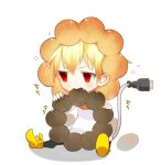  blonde_hair cable chibi cord doughnut earrings fang fate/stay_night fate/zero fate_(series) gilgamesh haine33 haine_(howling) jewelry lion male plug red_eyes short_hair solo sparkle 