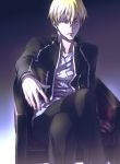  blonde_hair casual chair fate/stay_night fate_(series) gilgamesh kkbkckdk male red_eyes short_hair sitting solo 