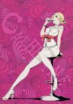  blonde_hair blue_eyes catherine catherine_(game) choker curly_hair dress drill_hair drink english english_text heart heart_background high_heels highres long_hair official_art pink_background ribbon scan shoes sitting skirt smile soejima_shigenori solo thigh_highs thighhighs title_drop twintails 
