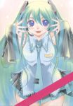  :p absurdres aqua_hair blue_eyes breasts detached_sleeves hair_ornament hatsune_miku headset highres hips inoue_sora long_hair nail_polish necktie skirt solo tongue twintails very_long_hair vocaloid wide_hips 