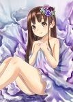  bad_id bare_shoulders blush brown_eyes brown_hair dendoumushi dress flower hair_flower hair_ornament long_hair long_jhair looking_at_viewer original smile solo 