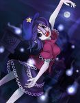  beret blue_eyes blue_hair fang full_moon ghost graveyard hat highres hitodama jiangshi memento_vivi miyako_yoshika moon night ofuda open_mouth outstretched_arms pale_skin short_hair skirt solo star stone_lantern tombstone touhou 