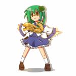  &gt;:) alien alien_(movie) chestburster detached_sleeves empty_eyes frog green_hair hair_tubes honehone kochiya_sanae monster open_mouth outstretched_arms science_fiction skirt solo touhou yellow_eyes 