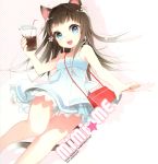  absurdres animal_ears bag blue_eyes brown_hair cat_ears drink highres legs long_hair open_mouth original purse salt_(salty) solo tail 