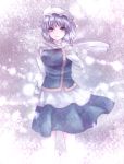  bad_id blue_eyes blush breasts expressionless hat kotonoman lavender_hair letty_whiterock scarf short_hair skirt smile snow snowflakes solo standing touhou wind 