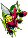  claws creature fighting_stance highres joltik looking_at_viewer no_humans orange_eyes pokemon pokemon_(creature) pose scizor sido_(slipknot) simple_background white_background 