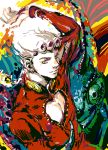  abstract arm_up blonde_hair braid chameleon chest colorful giorno_giovanna jojo_no_kimyou_na_bouken lizard male reine_(artist) sketch smile solo yellow_eyes 