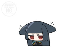  1girl absurdres animal_ear_fluff animal_ears aqua_jacket black_hair black_necktie black_skirt chibi commentary_request fox_ears fox_girl full_body highres hoshimi_miyabi jacket long_hair necktie red_eyes shinonome_nashi shirt skirt solo white_background white_shirt zenless_zone_zero 