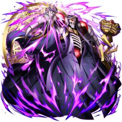 1boy ainz_ooal_gown armor artist_request black_robe fantasy floating full_body game_asset gears glowing glowing_eyes gold_trim grand_summoners hand_up holding holding_staff hood hood_up hooded_robe jewelry lich looking_at_viewer magic magic_circle male_focus multiple_rings necromancer official_art overlord_(maruyama) pauldrons purple_aura red_eyes ring robe shoulder_armor simple_background skeleton skull solo staff staff_of_ainz_ooal_gown third-party_source transparent_background undead wide_sleeves 