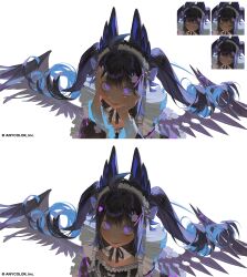  1girl :| @_@ above-cleavage_cutout absurdres ahoge aloupeep_(enna_alouette) apron aqua_nails asymmetrical_wings bags_under_eyes belt belt_buckle black_dress black_hair black_ribbon black_wings blue_hair blush bow bow_hairband breasts buckle character_hair_ornament chest_harness closed_eyes closed_mouth clothing_cutout colored_inner_hair commentary company_name copyright_notice crazy_eyes crazy_smile curly_hair double-parted_bangs dress dress_bow empty_eyes english_commentary enna_alouette enna_alouette_(maid) feathered_wings floating_hair frilled_dress frills from_above glowing glowing_eyes hair_ornament hairband hairclip hands_on_own_face harness head_tilt heart heart-shaped_buckle heart_hair_ornament highres long_sleeves looking_at_viewer lower_teeth_only maid maid_apron maid_headdress mechanical_wings multicolored_hair multiple_expressions neck_ribbon nijisanji nijisanji_en official_alternate_costume official_alternate_hair_color official_alternate_hairstyle official_art open_mouth parallel_hairclips purple_bow purple_wings ribbon sanpaku sidelocks simple_background small_breasts smile teeth twintails two-tone_dress two-tone_hair two-tone_wings u_u variations violet_eyes virtual_youtuber white_background white_belt white_bow white_dress wide-eyed wings yuigacyako 
