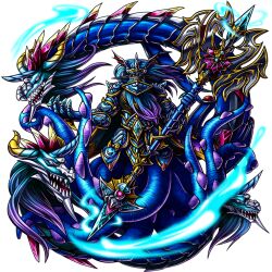  1boy armor artist_request beard black_sclera black_skin blue_armor blue_gem blue_hair blue_theme chinstrap_beard colored_sclera colored_skin commentary crotch_plate cuirass dragon english_commentary facial_hair faulds game_asset gem gold_tiara gold_trim grand_summoners herck_(grand_summoners) holding holding_polearm holding_weapon huge_weapon long_hair merfolk merman monster_boy no_mouth official_art pauldrons polearm sharp_teeth shoulder_armor simple_background spiked_pauldrons spikes teeth third-party_source transparent_background vambraces weapon white_eyes winged_hat 