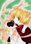  card_captor_sakura cardcaptor_sakura character_name chocolate chocolate_heart clamp heart kinomoto_sakura marker_(medium) official_art ribbon traditional_media valentine 