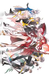  3girls 4boys absurdres aiguillette arm_strap arm_up asymmetrical_gloves belt black-framed_eyewear black_boots black_dress black_flower black_gloves black_hair black_jacket black_pants black_scarf black_shirt black_shoes black_skirt blue_jacket boots bracelet breasts brown_hair buttons caelus_(honkai:_star_rail) cane cape chinese_clothes closed_mouth clothing_cutout coat collarbone commentary_request dan_heng_(honkai:_star_rail) dan_heng_(permansor_terrae)_(honkai:_star_rail) dragon_boy dragon_horns dragon_tail dress dual_persona earrings elbow_gloves empty_eyes epaulettes evernight_(honkai:_star_rail) eyeliner feathered_wings feathers fingerless_gloves fingernails flag floating_hair flower flower_ornament from_behind full_body glasses gloves gold_bracelet gold_earrings gold_shoes gradient_hair green_hair grey_belt grey_hair grey_jacket gyulseu hair_between_eyes hair_flower hair_ornament hair_tubes hairclip halo halo_behind_head hand_on_headwear hand_up hat head_wings high_heel_boots high_heels highres himeko_(honkai:_star_rail) himeko_(nova)_(honkai:_star_rail) holding holding_cane holding_flag holding_umbrella honkai:_star_rail honkai_(series) hood hooded_jacket horns jacket jewelry korean_commentary lapels large_breasts long_dress long_hair long_sleeves looking_afar looking_at_another looking_at_viewer looking_back low_ponytail low_twintails makeup march_7th_(honkai:_star_rail) medium_breasts miniskirt multicolored_hair multicolored_jacket multiple_boys multiple_girls open_clothes open_jacket orange_eyes pants peaked_cap pink_hair pointy_ears ponytail purple_shirt red_cape red_dress red_eyeliner red_eyes red_flower red_gloves red_hair red_rose reflection rose scarf semi-rimless_eyewear shirt shoes short_hair shoulder_cutout sidelocks simple_background single_bare_shoulder single_earring single_hair_tube skirt sleeveless sleeveless_dress smile socks standing standing_on_one_leg star_(symbol) star_earrings star_hair_ornament star_ornament stelle_(honkai:_star_rail) sunday_(honkai:_star_rail) tail tassel teeth thigh_strap trailblazer_(honkai:_star_rail) turtleneck turtleneck_shirt twintails two-sided_dress two-sided_fabric two-sided_jacket two-tone_dress two-tone_hair two-tone_jacket umbrella vest wavy_hair welt_yang white_background white_coat white_dress white_feathers white_flower white_gloves white_hat white_jacket white_rose white_scarf white_socks white_vest wings yellow_cape yellow_eyes yellow_jacket 