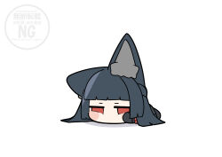  1girl absurdres animal_ear_fluff animal_ears black_hair chibi commentary_request fox_ears fox_girl full_body highres hoshimi_miyabi long_hair lying on_stomach red_eyes shinonome_nashi solo white_background zenless_zone_zero 