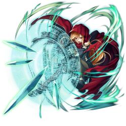  1girl aqua_outline artist_request black_dress black_gloves black_shoes blonde_hair chain cloak crystal_shards dress elbow_gloves evileye_(overlord) fantasy floating full_body game_asset gloves grand_summoners green_aura hair_between_eyes hood hood_up hooded_cloak long_hair magic_circle official_art open_mouth outline overlord_(maruyama) pantyhose red_cloak shoes simple_background solo teeth third-party_source torn_cloak torn_clothes transparent_background upper_teeth_only v-shaped_eyebrows very_long_hair 