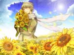  axis_powers_hetalia closed_eyes cloud clouds coat flower happy kope male russia_(hetalia) scarf sky solo sun sunflower 