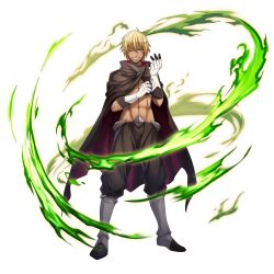  1boy :d ;d artist_request blonde_hair boots brown_cloak brown_gloves brown_pants cloak elbow_gloves fire full_body game_asset gloves grand_summoners green_fire grin hair_between_eyes hands_up knee_boots looking_at_viewer male_focus messy_hair multicolored_gloves official_art one_eye_closed open_mouth pants red_cloak short_hair simple_background smile solo standing straight-on tensei_shitara_slime_datta_ken toned toned_male transparent_background two-sided_cloak two-sided_fabric two-tone_gloves v-shaped_eyebrows veldora_(tensura) white_boots white_gloves 