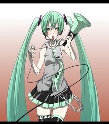  chain chains hatsune_miku headphones headset koi_wa_sensou_(vocaloid) long_hair megaphone nitto shiro_(piapro) solo thigh-highs thighhighs twintails very_long_hair vocaloid zettai_ryouiki 