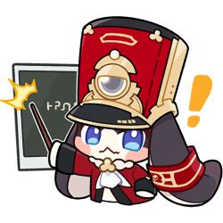  ! blue_eyes blush_stickers chalkboard chibi chibi_only commentary english_commentary hat holding honkai:_star_rail honkai_(series) no_humans official_art pom-pom_(honkai:_star_rail) solo transparent_background wavy_mouth 