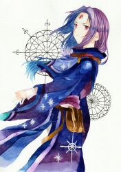  1boy bishounen capelet closed_mouth commentary_request facial_mark fire_emblem fire_emblem:_radiant_dawn forehead_mark ha_(nhgch87) highres long_hair male_focus red_eyes solo soren_(fire_emblem) 